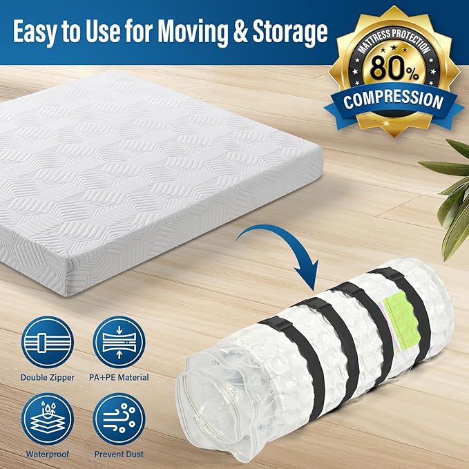 King/Cal Size Mattress Vacuum Bag 80% Compression Dual-Layer PA+PE Leakproof Design Reusable Organizer Bag Color Labels for Heavy Duty Moving