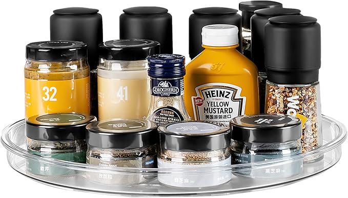 vacane Clear Lazy Susan Organizer, Non-Skid Plastic 11" Lazy Susan Turntable for Cabinet Rotating Pantry Lazy Susan Cabinet Organizer, Storage Containers for Kitchen, Refrigerator Countertop