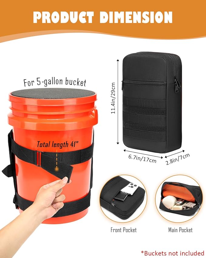 Backpack for 5 Gallon Buckets, Universal Bucket Organizer with Pocket | for Hunting, Fishing, Picking Apples, Baseball & Ice Fishing