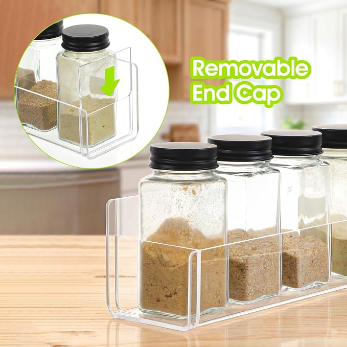 MAQUITA 4 Pack 9 Inch Acrylic Spice Rack Wall Mount, Clear Spice Shelf Storage Holder, Adhesive or Screw Hanging Wall Seasoning Rack Organizer for Cabinet Door, Cupboard, Kitchen