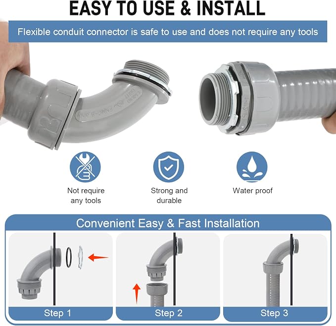 DWALE Liquid-Tight Conduit and Connector Kit,Flexible Non Metallic Liquid Tight Electrical Conduit,1-1/2inch50ft Electrical Conduit Kit,with 4Straight and 3 Angle Fittings Included,1-1/2 in. Dia