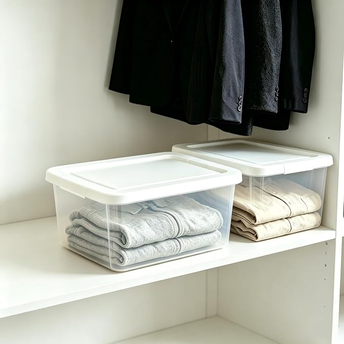 10 Pack Storage Box with Lidded, 6 Quart Plastic Storage Bina, Clear Stackable Containers, Suitable for Shoe Storage, Home Organizationg and Office Organizing