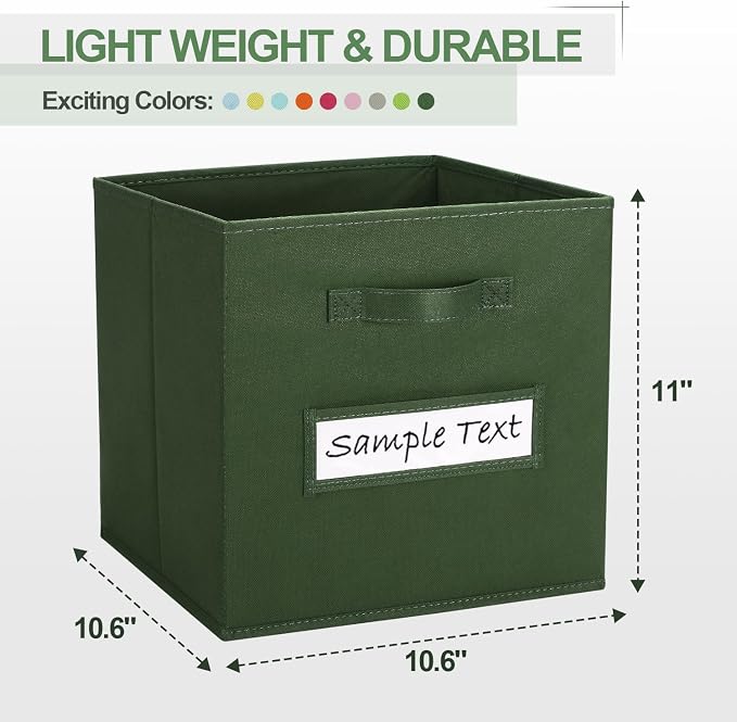 Fabric storage cubes (8 Pack) 11 Inch Cube Storage Bin, cube organizer bins with 8 Labels Window Cards & a Pen, Foldable cube organizer bins and Storage Box, Dark Green