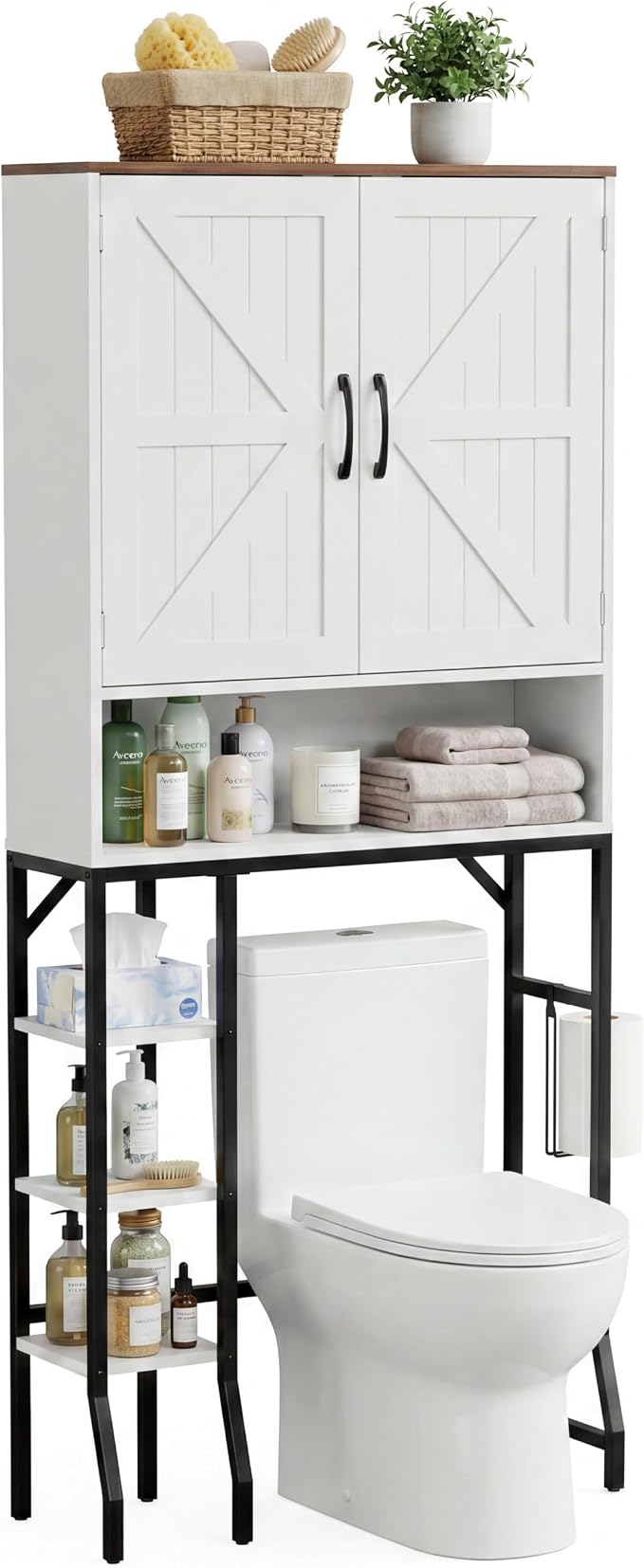 31" Over The Toilet Storage Cabinet with Barn Door,Bathroom Organizers and Storage with Adjustable Shelves, Farmhouse Over Toilet Organizer for Bathroom,Restroom,Laundry,White