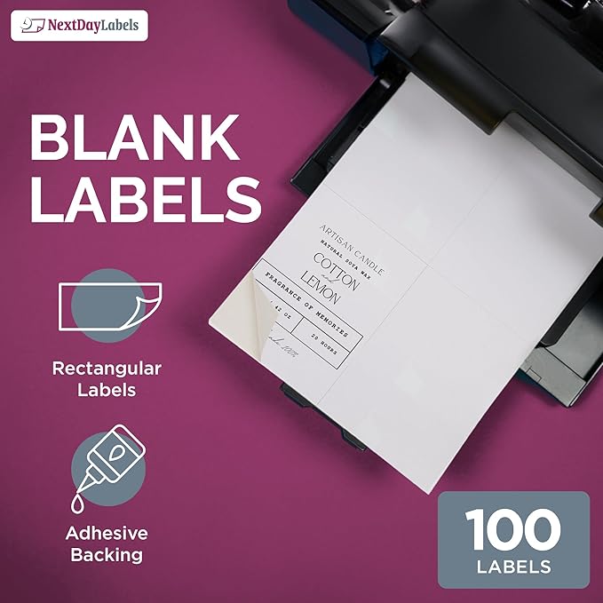 NextDayLabels - Laser/Ink Jet White Labels (4-1/4" x 5-1/2" - 4 Per Page | 100 Labels)