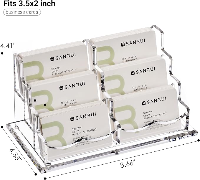 YUXUN Acrylic Business Card Holder Desk-3 Tier 6 Slot, 3.5"×2" Multiple Business Card Holder for Women Men, Business Card Display Stand, Desk Organiser Name Card Holders for Exhibition, Home, Office
