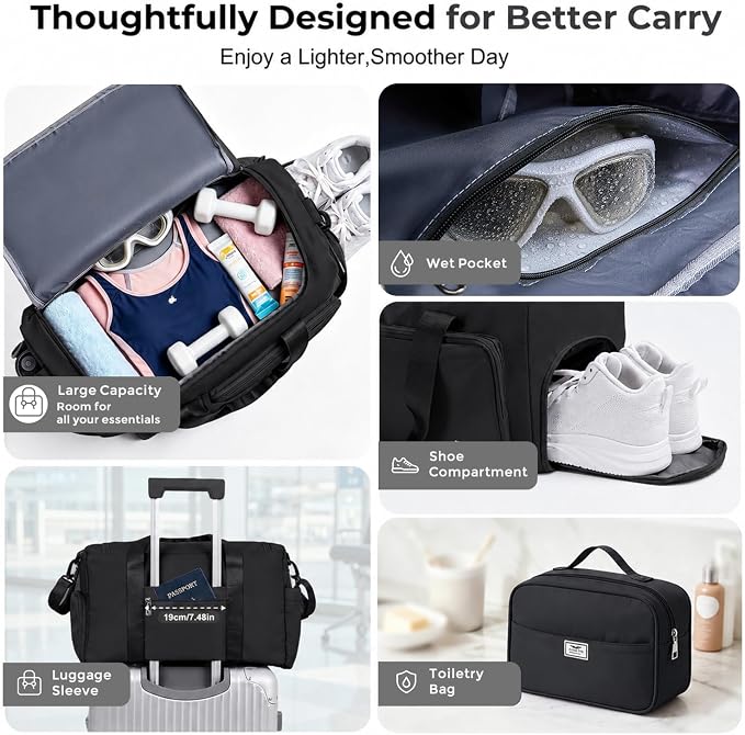 FIORETTO Women's Gym Duffle Bag with Shoes Compartment, 30L Capacity, Ideal for Travel, Gym, Sports, Duffel, Weekender