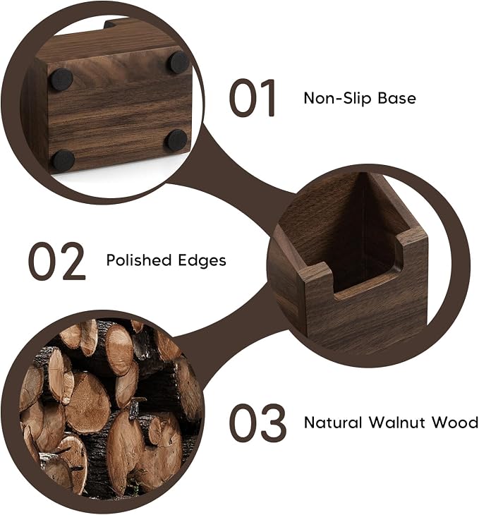 Walnut Wood Business Card Holder for Desk - Vertical Business Card Display Stand - Wooden Business Card Organizer for Office Tabletop Desktop