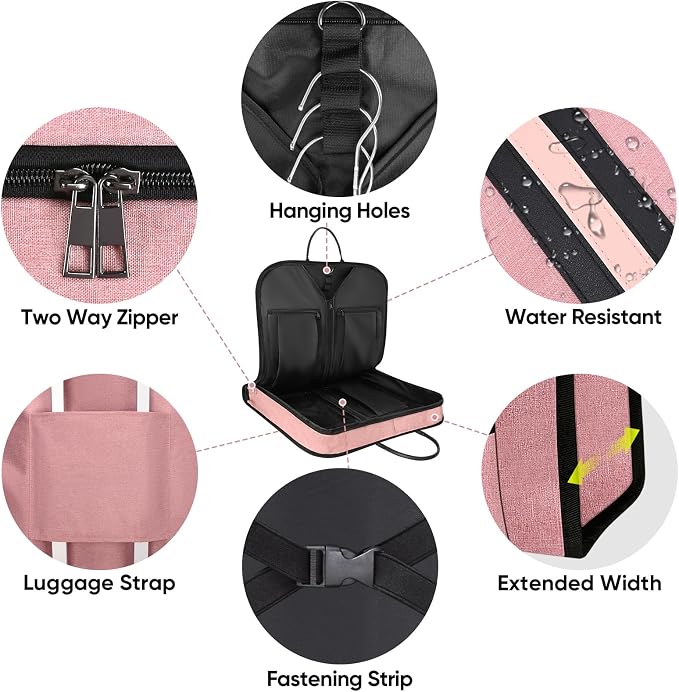 BALEINE Travel Garment Bag, Travel Suit Bag for Men, Water Resistant Carry on Garment Bag for Hanging Clothes, Garment Duffel Bag for Travel Business (Pink, 48")