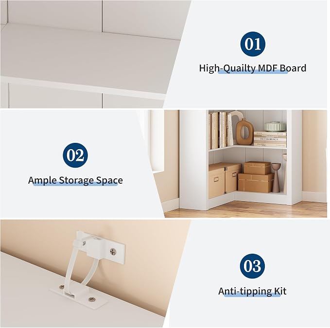 GarveeHome Corner Bookshelf, 71.8 in White Corner Bookcase, L-Shaped Bookshelf Large Bookcase, 5 Tier Display Shelf Heavy Duty Bookcases, Bookshelves with Storage