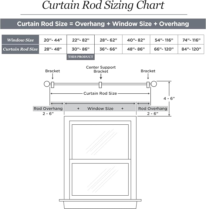 Kenney – Chelsea Curtain Rod, Durable 5/8" Steel Rod with Decorative Ball Ends, Adjustable 30–86" for Light to Medium Weight Curtains, Brushed Nickel