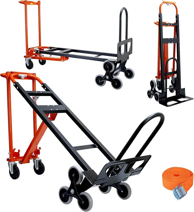 3 in 1 Industrial Convertible Hand Truck,1000 LBS Capacity Stair Dolly,Heavy Duty Hand Truck Dolly Cart with Stair Climbing Wheels and Dual Handles for Transport,Moving (Orange)