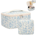 OCHEAL Makeup Bag Set, Portable Travel Makeup Bags Cosmetic Organizer Bag for Women Cute Floral Cosmetic Pouch Large Capacity Make up Bag Toiletry Bags with Divider and Handle-Floral