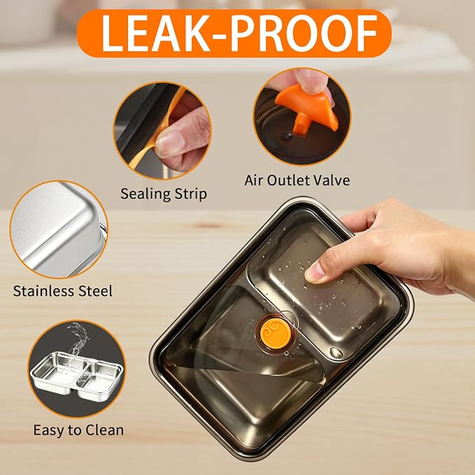 4 Pack Stainless Steel Bento Box with Lids 2 Compartment Containers | Metal Reusable Snack Lunch box Leak Proof Food Storage Container BPA Free Meal Prep Women Kids for Picnic, Office, Outside