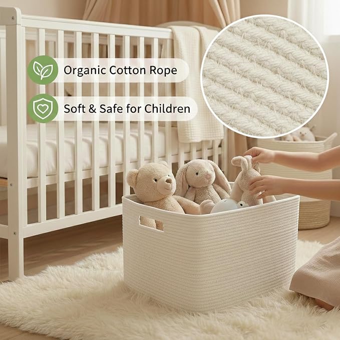 JMvicyroam Woven Blanket Basket,96L Large Storage Bin for Blankets Toys Clothes,Decorative Rope Basket for Living Room Bedroom with Handles, White