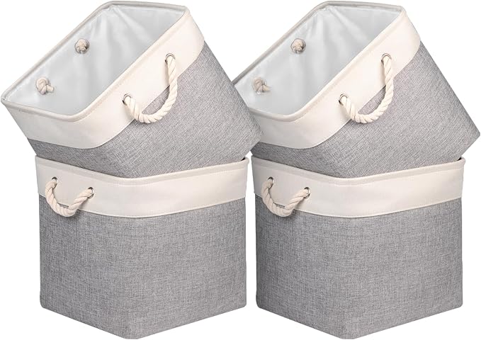 Univivi Foldable Storage Basket Fabric 13 inch Cube Storage Bins with Hard Bottom &Sturdy Handles Storage Cube for Shelf Closet Home (Grey , 4-Pack) | 13x13 Inch Hard Bottom Cube Storage Bins, Foldable Storage Basket for Home Closet Shelf