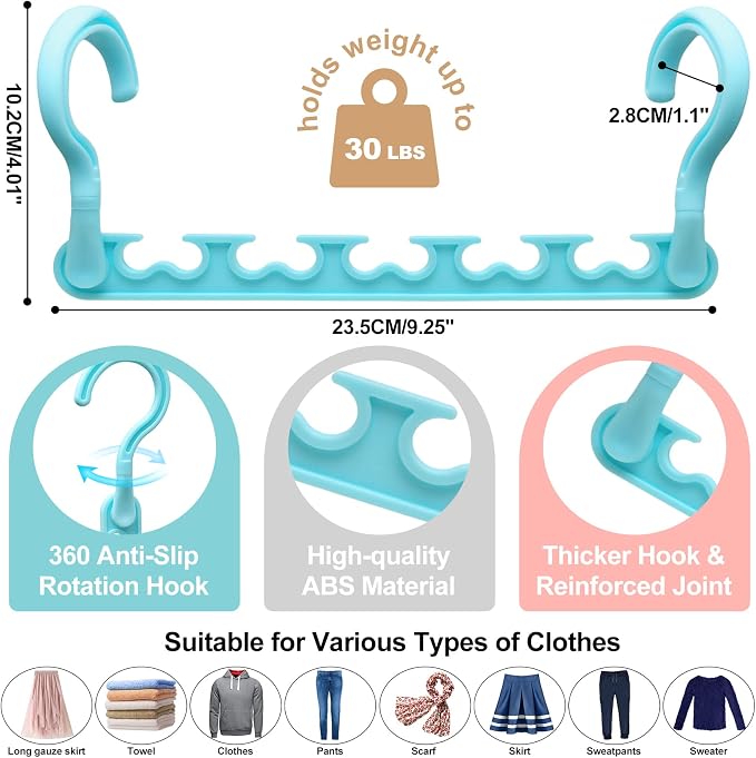 4 Pack College-Dorm-Room-Essentials for Girls,Closet-Organizers and Storage,Closet-Storage Plastic Clothes Hangers with 5 Holes Hangers Space Saving