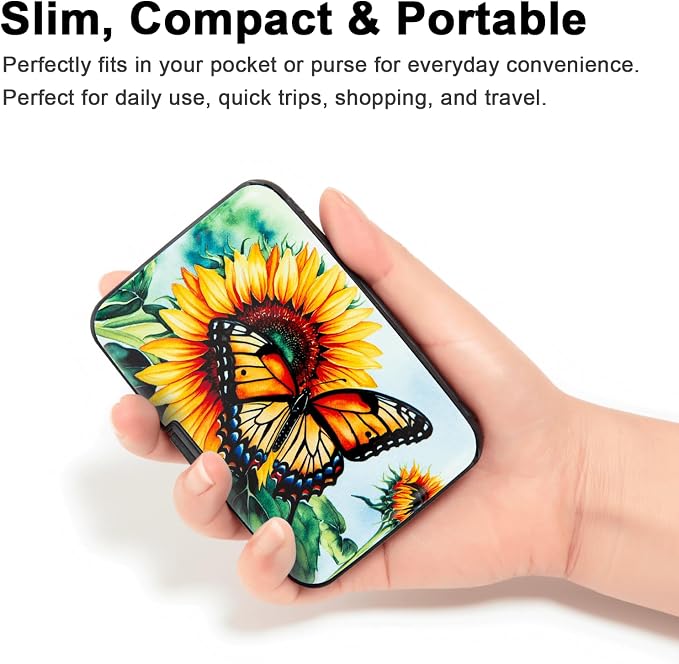 Credit Card Holder for Women Men RFID Blocking Wallet Small Business Metal Slim Mini Aluminum Hard Case (Sunflower Butterfly)