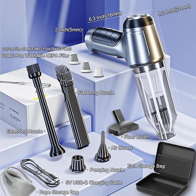 Wireless Portable Mini Car Vacuum Cleaner,Brushless Motor Handheld Cordless Recrghaeable Vacuum,15000PA 3 in 1 Vacuum for Men, Women,Car,Desktop Home Cleaning (Silver Grey Pro)