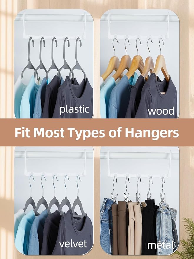 HOUSE DAY Space Saving Hangers 20 Pack, Closet Organizers and Storage | Sturdy Cascading Hangers with 5 Holes, Multi Hangers in One Magic Multipurpose Hangers, College Dorm Room Essentials - White