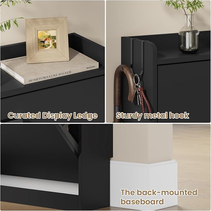 Shoe Cabinet Organizer with 2 Flip Drawers, Freestanding Shoe Rack Cabinet, 23.6" W × 6.3" D × 33.1" H Narrow Shoe Cabinet Storage for Entryway, Foyer, Hallway, Black