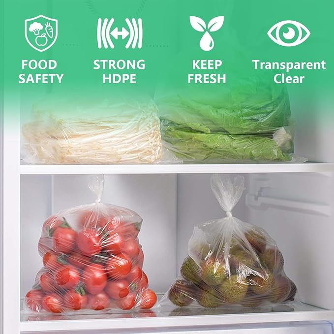 9527 Product 12" x 20" Clear Plastic Produce Bag, Food Storage Bag on a Roll, 350 Bags One Roll, Freeze/Heat Clear Bag for Bread, Meat, Vegetables, Fruits