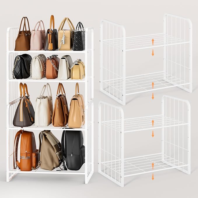 HapiRm Adjustable Purse Organizer for Closet - Purse Rack with Stackable & Separable Design, Large Capacity 4 Tier Handbag Organizer for Various of bags, Space-Saving bag rack for Home