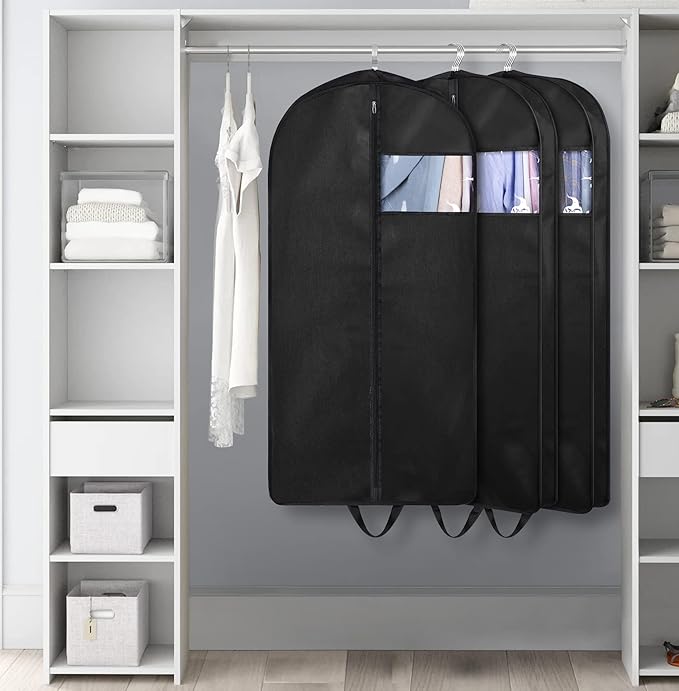 KIMBORA 43" Suit Bags for Closet Storage and Travel, Gusseted Hanging Garment Bags for Men Suit Cover With Handles for Clothes, Coats, Jackets, Shirts（3 Packs）