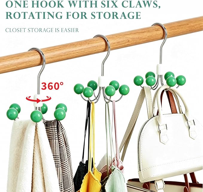 4-Pack 360° Swivel Hoodie Hangers with 6 Cedar Balls, Closet Organizer for Bra, Scarves, Belts, Purse & Accessories Storage-Green