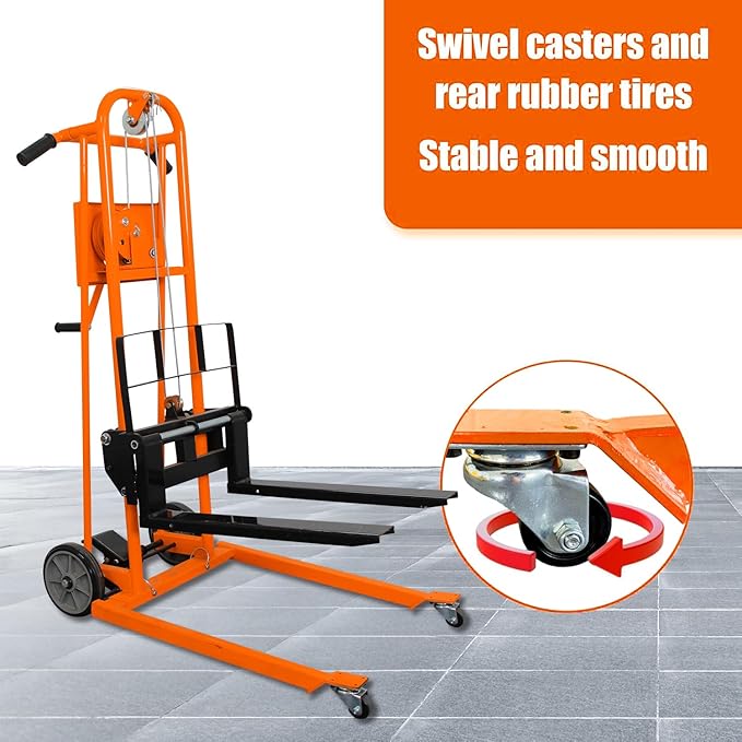 Tory Carrier Material Lift Winch Stacker, 330 lbs Capacity Pallet Stacker, 40.5" Lifting Height, Pallet Truck Dolly, Swivel Casters Lift Table Cart, Forklift with Steel Platform