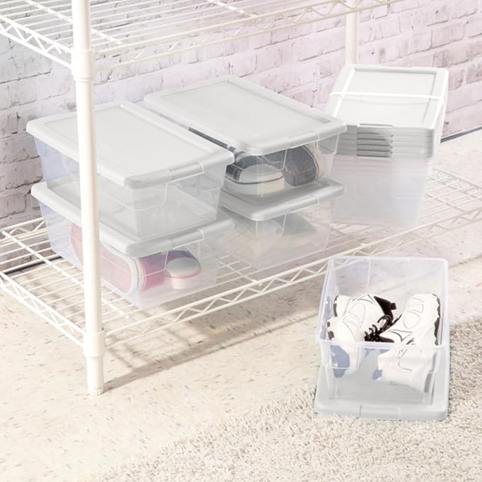 Sterilite 24-Pack 6 Quart Storage Boxes, Stackable Clear Plastic Bins with Snap-On Lids - Heavy-Duty Organizing Containers for Closet, Bathroom, and Office