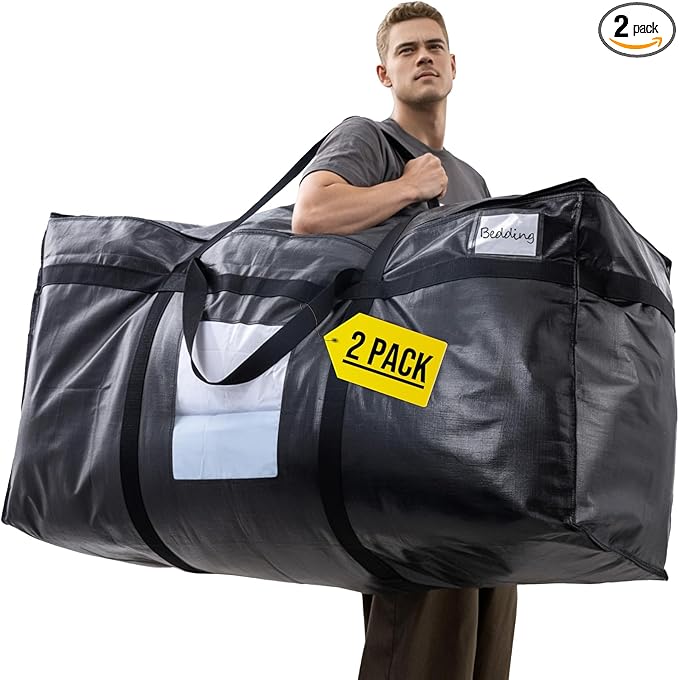 TAILI 69 Gallon Extra Large Storage Bags, XXL Black Heavy Duty Moving Bags For Storage with Visible Window, Wrap Around Handles, Totes for Space Saving, Alternative to Moving Boxes (2 Pack)