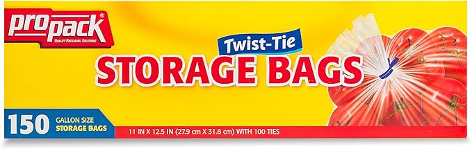 Disposable Plastic Storage Bags with Original Twist Tie, 1 Gallon Size, 150 Bags, Great for Home, Office, Vacation, Traveling, Sandwich, Fruits, Nuts, Cake, Cookies, Or Any Snacks (1 Packs)