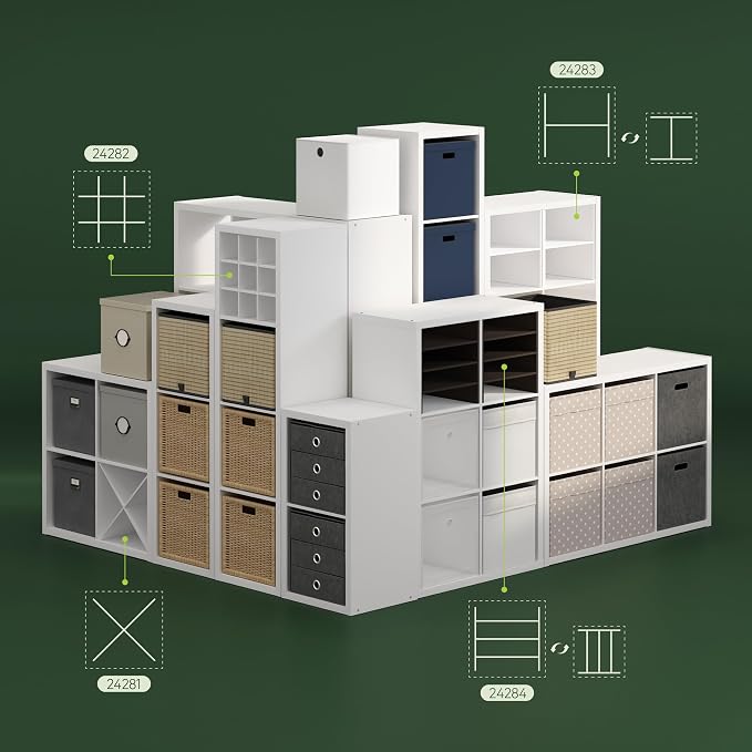 Furinno Cubicle 9-Compartment Cube Insert, Cube Organizer, Plain White | Grid Shelf Dividers, Fits into Furinno Extra Thick Cubes, for Organizers and Storage (Does not fit IKEA Kallax Shelving)