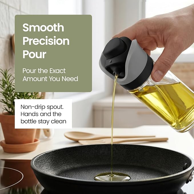 DWËLLZA KITCHEN Olive Oil Dispenser for Kitchen 2-in-1 Pour and Spray | 11.5 oz / 340 ml | Glass Olive Oil Sprayer for Cooking, Airfryer, Salad & BBQ | Set of 2 Bottles, Black