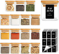 ComSaf Glass Spice Jars with Labels 4 oz 16 Pack Small Square Bamboo Lids | Empty Containers, Seasoning Herbs Powders, Salt Pepper Chili, Spice Rack Organization, Kitchen Cabinet Storage, Dry Goods