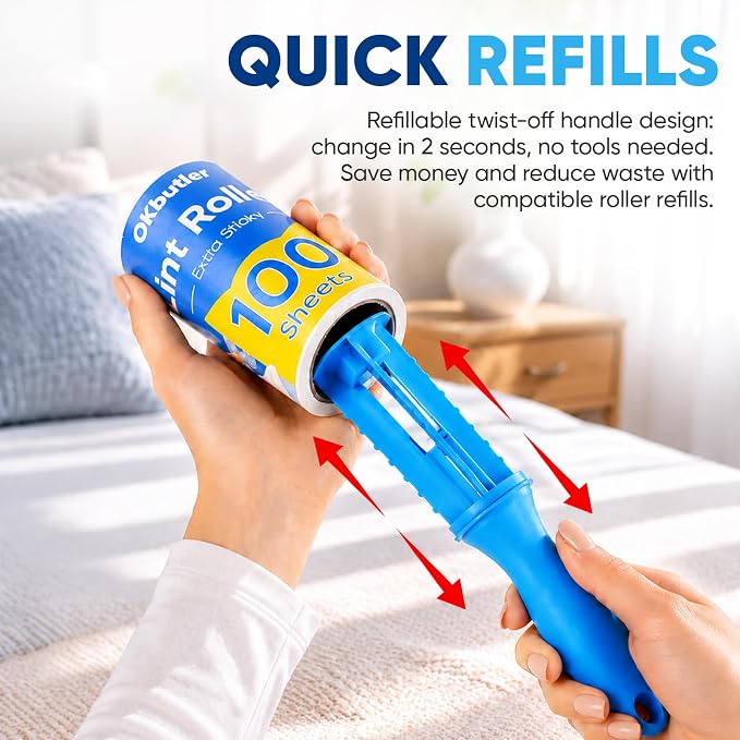 1200 Sheets Lint Roller for Pet Hair, Lint Remover, Extra Sticky with Spiral Easy Tear & Ergonomic Handle, Multipurpose for Clothes, Furniture, Carpet & Car Seats