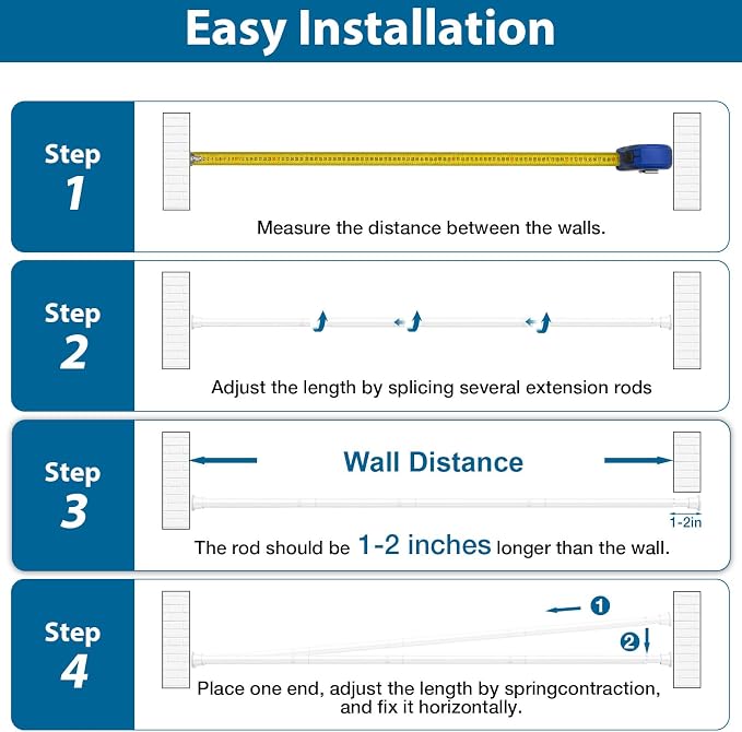 2 Pack White Tension Rod 31-76 Inch, No Drilling Spring Loaded Expandable Non Slip Curtain Rod, Adjustable Rod for Shower,Bathroom,Window,Kitchen,Doorway,Closet