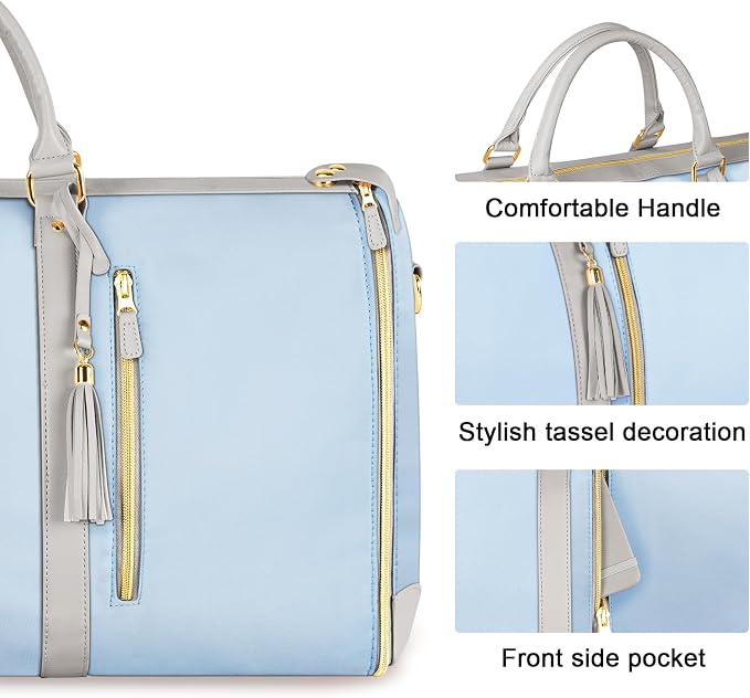 Ytonet Garment Duffle Bags for Travel, Convertible Travel Garment Bag with Shoulder Strap, Large Carry on Garment Bag Overnight Bag for Women with Shoe Pouch, 2 in 1 Hanging Suitcase Travel Bags, Blue