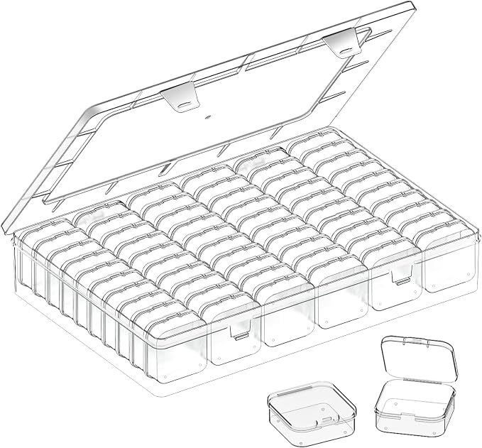 Bead Organizer Box, 61pcs Clear Plastic Storage Containers Set, Large Capacity Small Bead Organizers and Storage Cases with Labels, for Jewelry, Crafts, Diamonds Storage