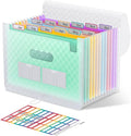ThinkTex Accordion File Organizer, 12 - Pocket Expanding File Folders for Paper Receipts, Bills & Taxes Organizer, Letter/A4 Size Document Holder for School, Office, Home with Colorful tabs- Green