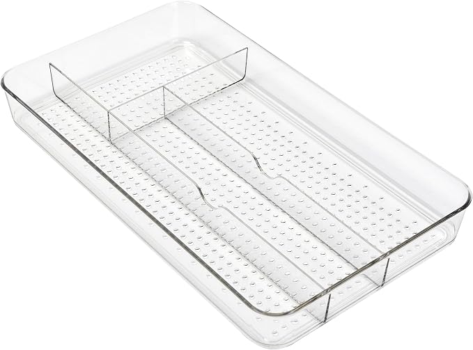 Dial Industries Small Utensil Silverware Kitchen Drawer Organizer, Clear | Keeps forks, spoons and flatware neatly separated, Compact fit for shallow drawers, Great for everyday cutlery storage