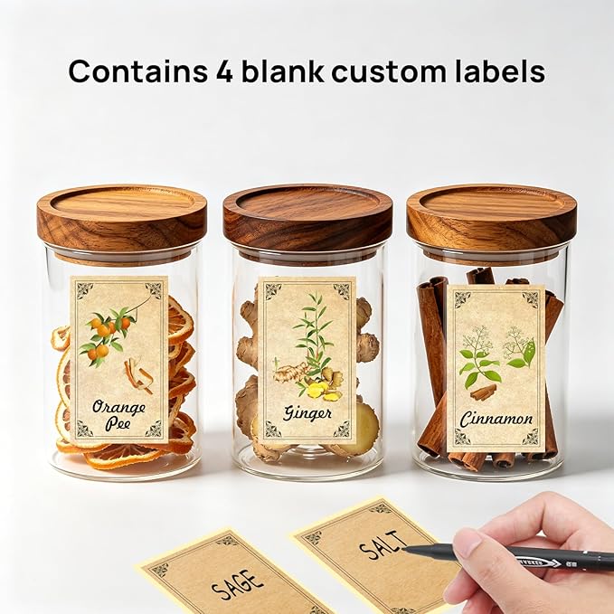 96 Pcs Herb and Spice Jar Labels, Vintage Apothecary Label, Plant Stickers for Herb Spice Cabinet Organization, 1.4 x 2.4 Inch