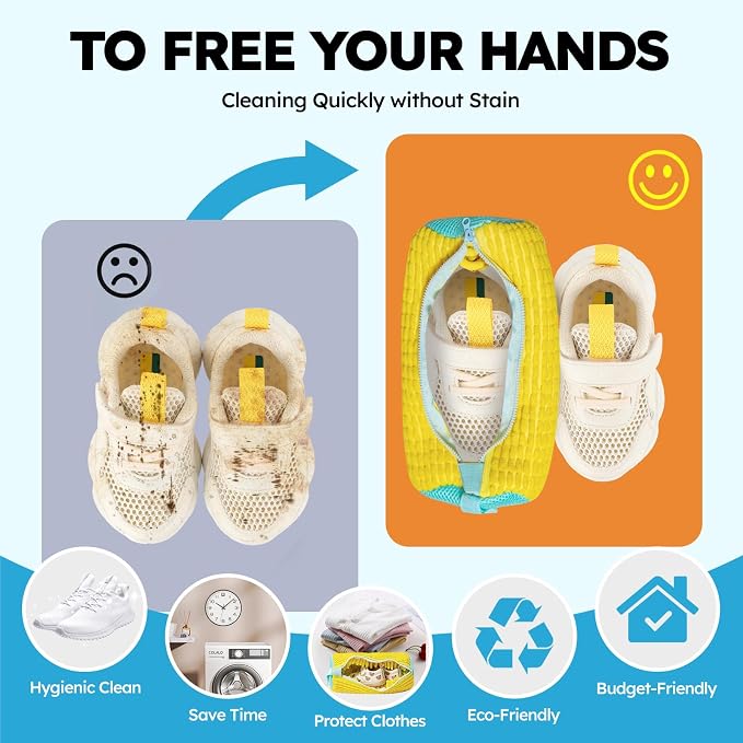 Shoe Washing Machine Bag: Shoe Washing Bag Keeps Clean - Reusable Laundry Shoe Bag for Sneaker Tennis Shoes(Yellow Children 2Pcs)