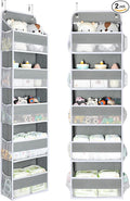 Yecaye 2 Pc Over The Door Organizer with 5 Bins 10 Side Pockets, 44lbs Load Hanging Bathroom and Bedroom Organizer, Behind The Door Hanging Organizers for Nursery Newborn Baby Essential Stuff Grey