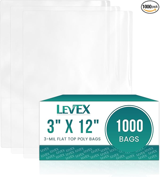 Levex - 3" x 12" (1000 Count) Open End Flat Top - 3-Mil Heavy Duty Clear Poly Bags for Packaging, Shipping, Storage & Food (Bags Do Not Have a Seal or Prints)