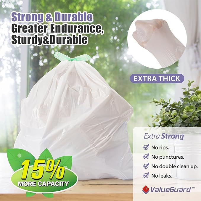 ValueGuard Trash Bags Garbage Bag 13 Gallon Drawstring Tall Waste Bag for Kitchen Office Party 0.8 Mil (200 Count)