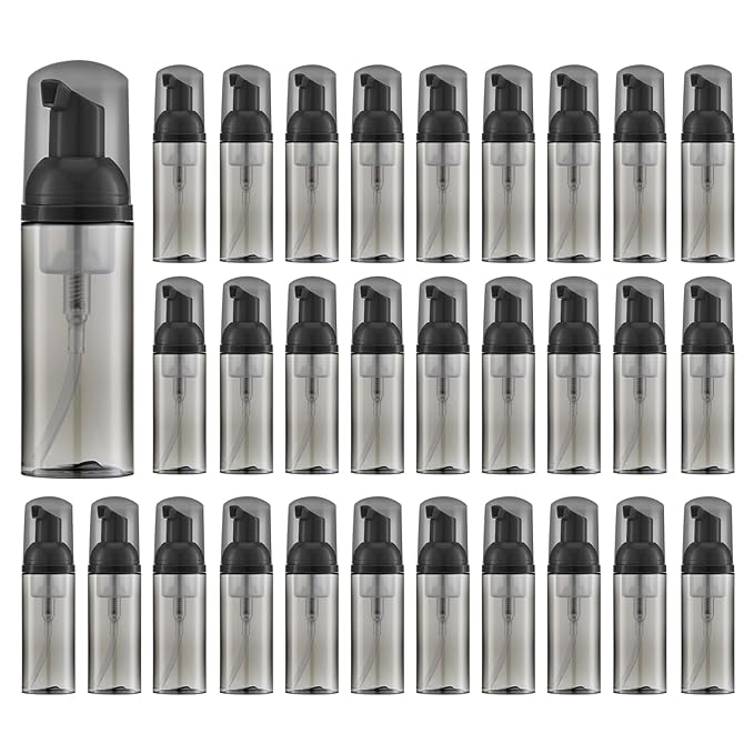 Travel Foam Pump Bottle - 2oz Empty Foaming Soap Dispenser for Lash Shampoo - Plastic Small Mousse Container Mini Travel Size - Refillable Eyelash Wash Cleanser Foamer 60ml Black Transparent
