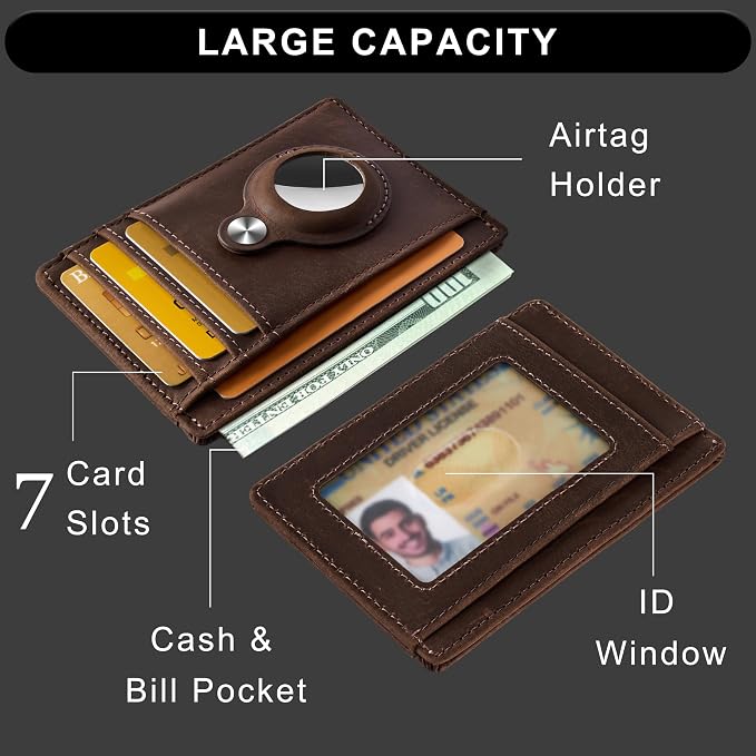 Slim Minimalist Front Pocket Air Tag Wallet, RFID Blocking Card Holder Wallet with Airtag Holder