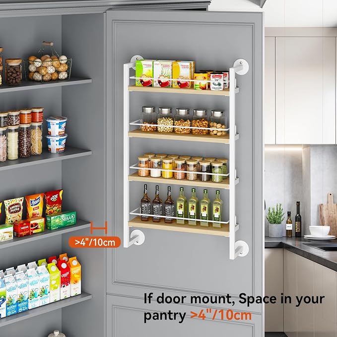 IBUYKE 4 Tier Spice Rack Wall Mount for Kitchen,Natural TLJ016R | Hanging Seasoning Organizer,Large Spice Rack for Wall Spice Organization for Kitchen Cabinet Bathroom Pantry Living Room